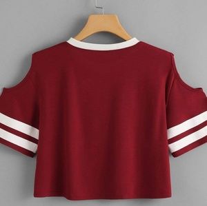 Burgundy Color Shoulder Cut Crop Top